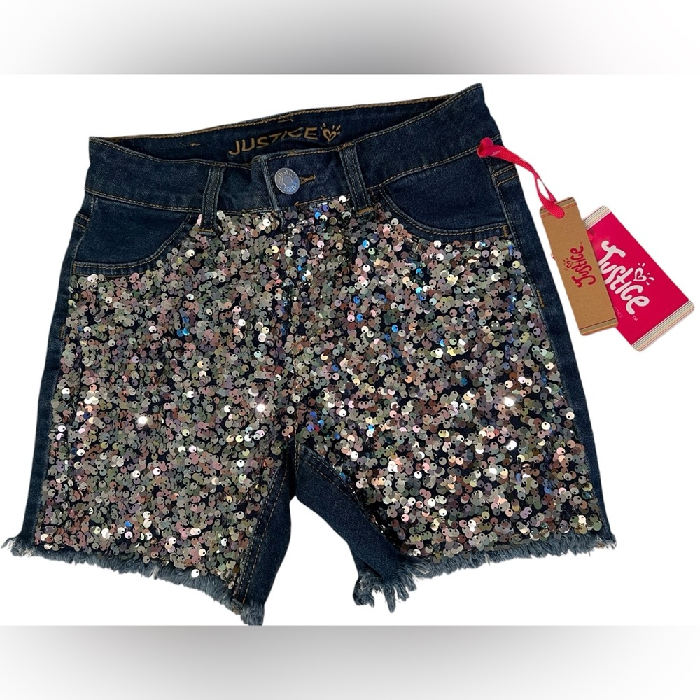 🌟 Sequined denim shorts by Justice!
